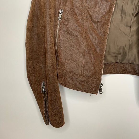 Levi’s Brown Leather Moto Jacket Sz petite small - Picture 4 of 8
